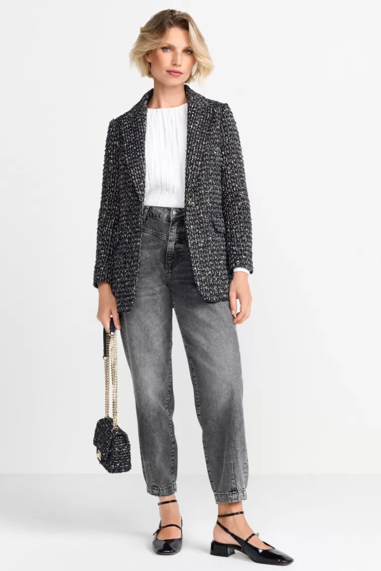 Damen Rich & Royal Casual Blazer | Bouclé-Jacken | Bouclé-Blazer Mit Statement-Knopf