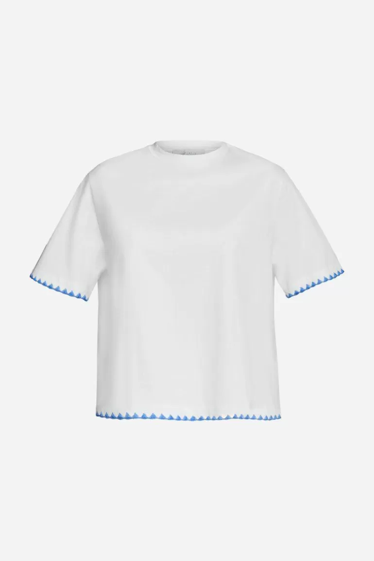 Damen Rich & Royal T-Shirts | Weißes T-Shirt Mit Blauen Stickereien